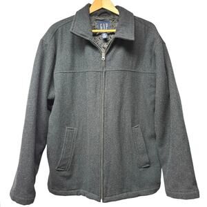 Vintage Gap Y2K Wool Blend Coat Mens Size Large Charcoal Black Zip Up Jacket